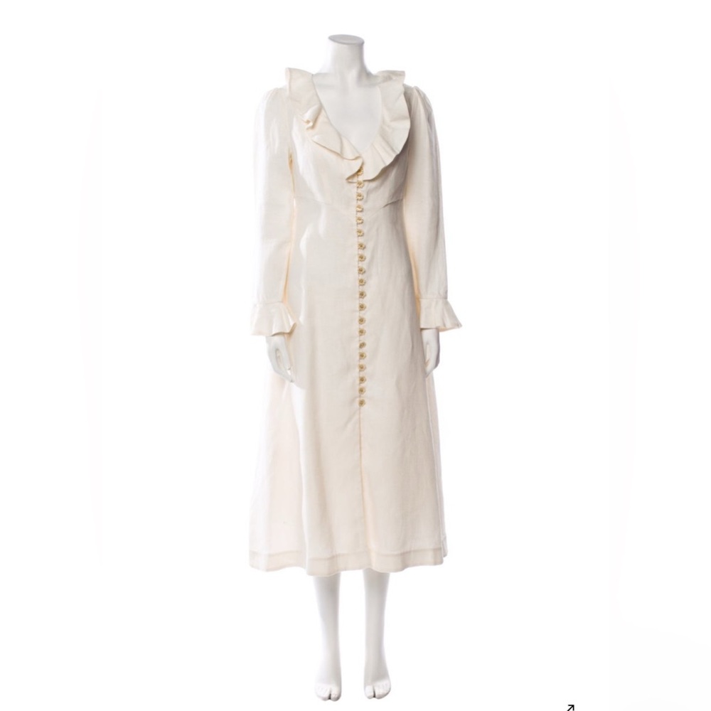 Zimmermann Ivory Linen Long Dress with Daisy Buttons